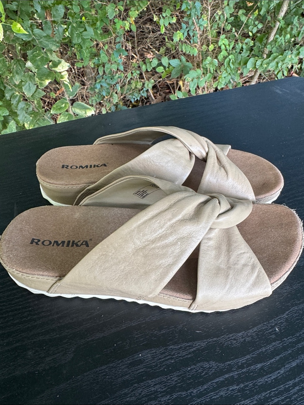 Romika Taupe Knotted Slide Sandals